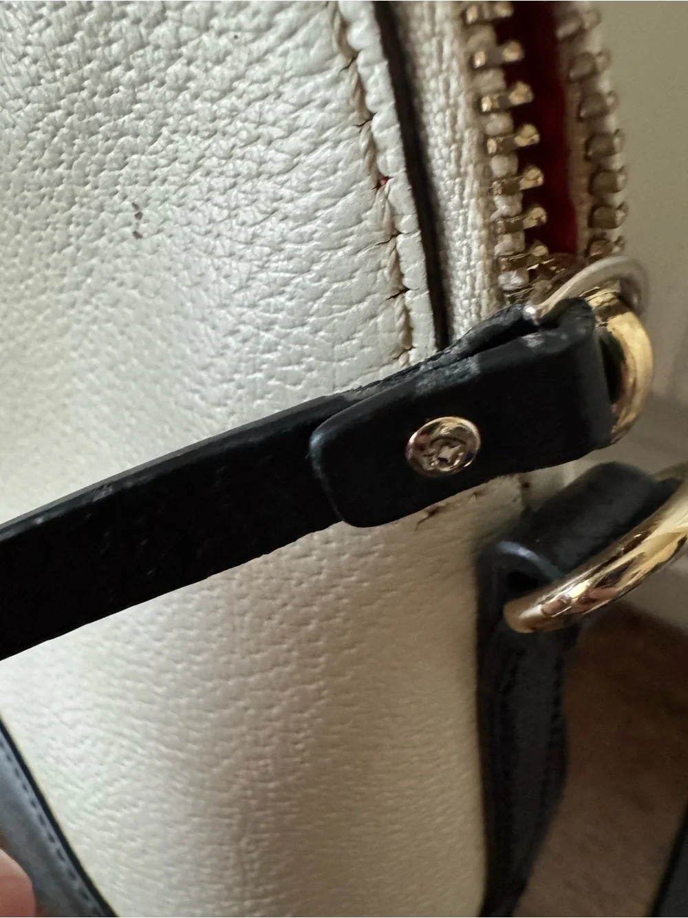 Kate Spade Two Tone Leather Dome Satchel Black Cream Handbag